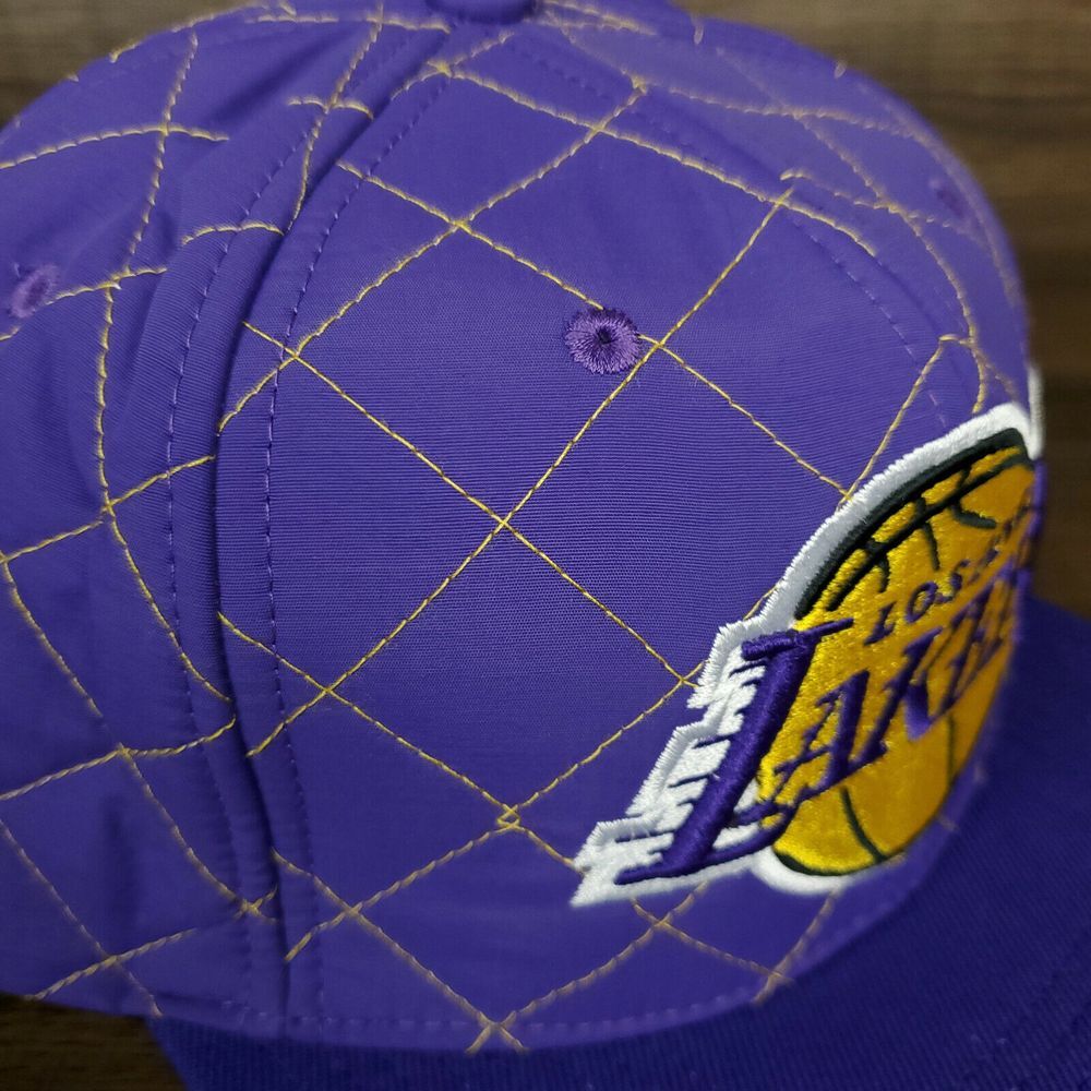 LA Lakers Mitchell & Ness NBA Snapback Hat Cap 3D Logo Purple Quilted New - Picture 4 of 9